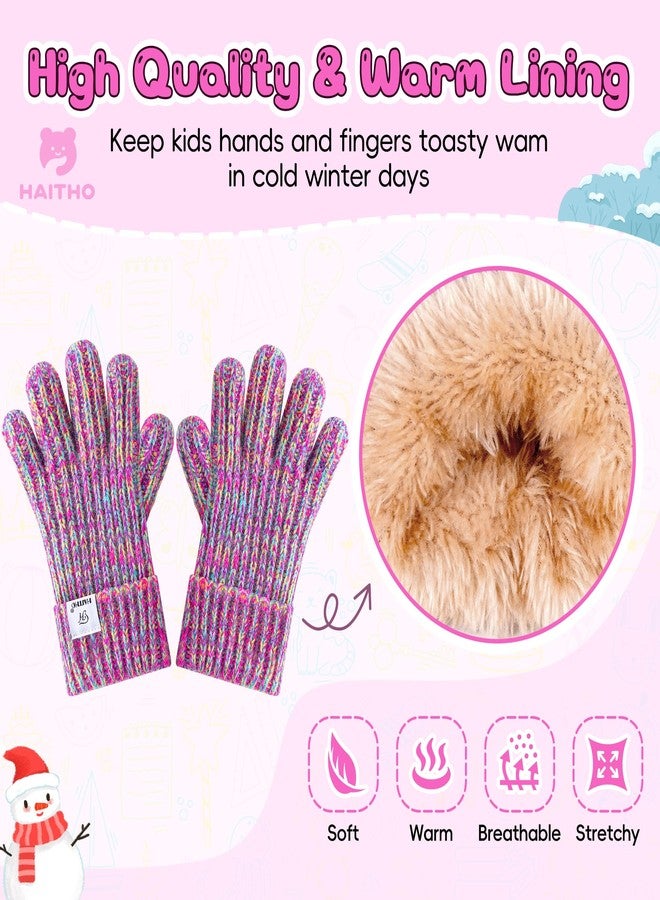HAITHO Kids Gloves Winter for Girls Boys Cold Weather, Toddler Cute Knit Gloves with Warm Fleece Lined, Thick Thermal Double Liner Cozy Cuff Outdoor(Rainbow) - Image 2